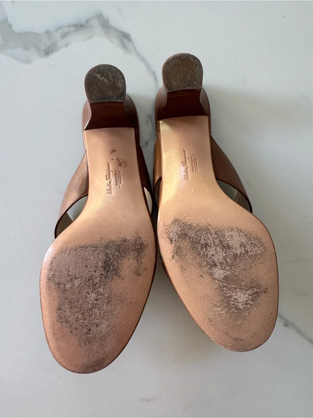 Ferragamo Brown Leather Crossover Slide Sandals